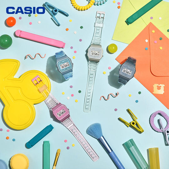 Casio watch small squares for men and women couples students jelly transparent electronic children's watch F-91W