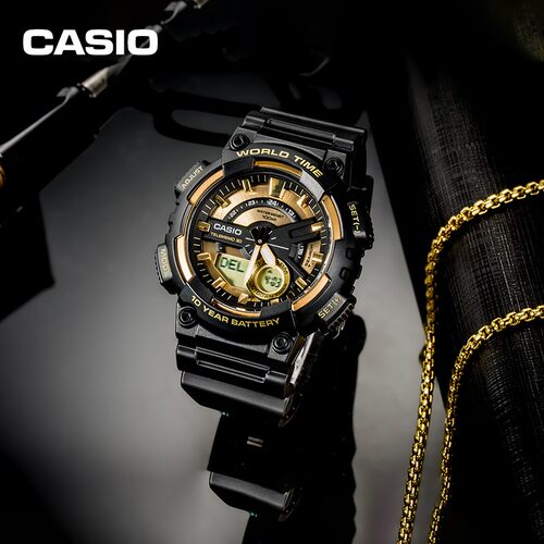 casio卡西欧手表男学生黑武士运动防水潮流双显电子手表AEQ110W - 图1