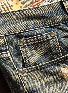 Men's ripped loose straight denim shorts牛仔裤短裤男破洞宽松