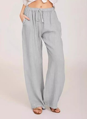 Cotton and linen loose fitting women's yoga pants瑜伽长裤女