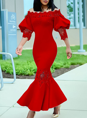 3XL plus size women's line neck white lace dress白色蕾丝裙