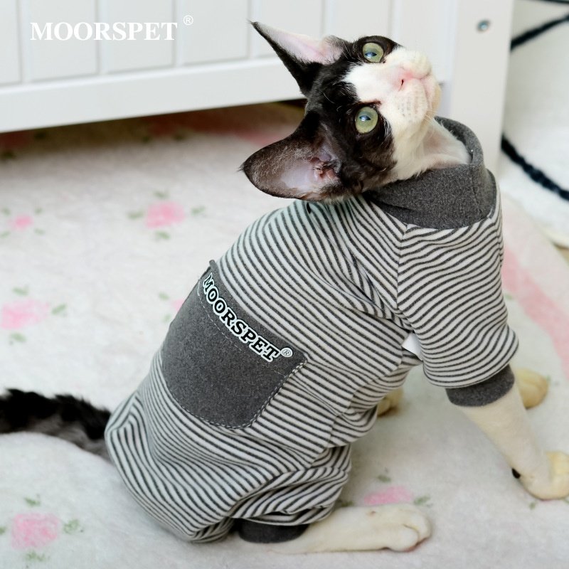 MOORSPET宠物猫四脚包肚衣德绒保暖居家连体服无毛猫德文猫咪衣服,淘宝优惠券,粉丝福利购,淘宝优惠卷