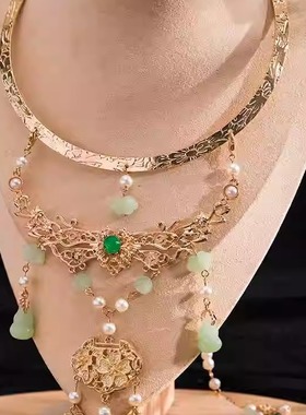 古风明制富贵背云璎珞项圈平安锁项链复古流苏汉服配饰国风首饰女