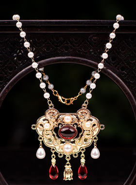 合金珠子链条平安同心锁