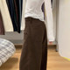 Brown plaid cuffed autumn and winter velvet casual wide-leg pants
