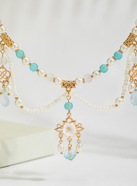 汉服璎珞复古旗袍珍珠吊坠森系唯美双层项链古风配饰（TB16.9）