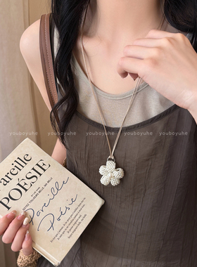 珍珠编织立体花朵项链锁骨链配饰