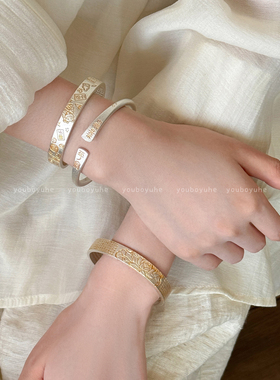 招财猫哑银开口可调节手镯镯子女