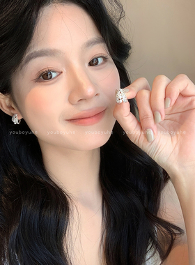 法式珍珠耳环女轻奢蕾丝边耳饰