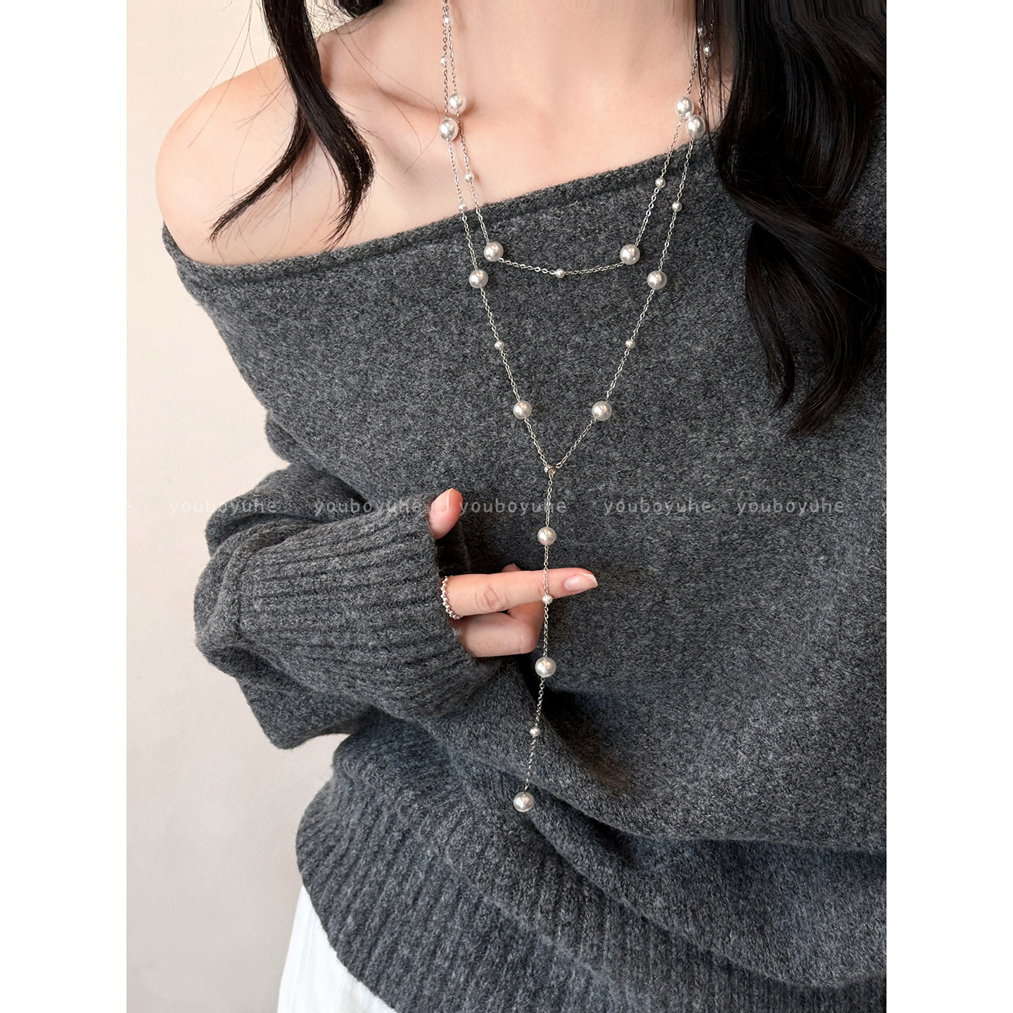 满天星珍珠叠戴长款项链女秋冬高级感轻奢小众夸张毛衣链颈链配饰,淘宝优惠券,粉丝福利购,淘宝优惠卷