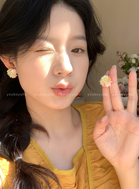 多巴胺立体花朵耳钉女无耳洞耳夹