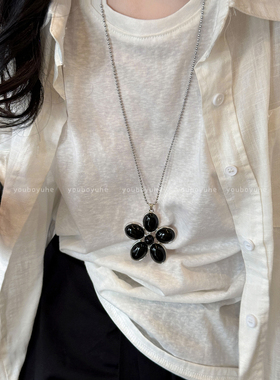 美拉德虎眼石花朵吊坠项链毛衣链