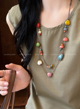 夏季多巴胺长款陶瓷爱心项链女款