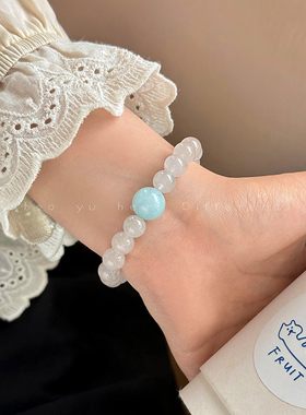 粉晶蓝色天河石串珠手链夏天手串