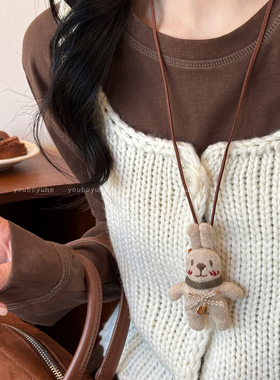 可爱卡通小熊布艺长款百搭项链女