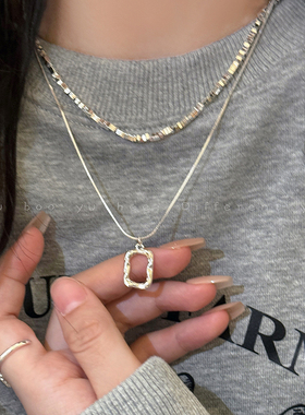 镂空方形双层项链银色夏季配饰