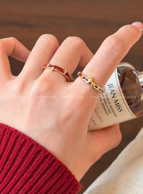 本命年红色小马小众设计开口戒指