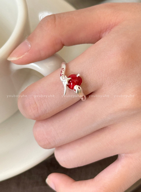 原创设计感青红苹果与蛇戒指女