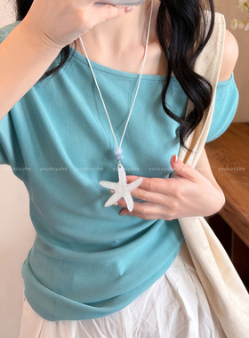 多巴胺蓝色海星项链长款颈链配饰