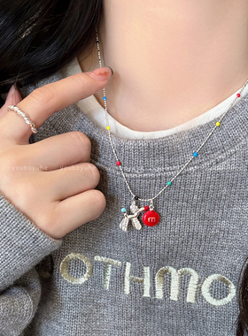 彩色可爱m豆小狗气球吊坠项链女