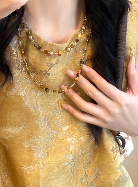 新中式天然虎眼石串珠项链锁骨链