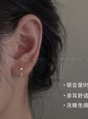 纯银素圈豆豆耳环日常百搭耳饰