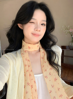 森系甜美碎花田园风拍照丝巾女