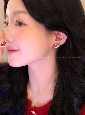 本命年红色小马项链复古精致耳环