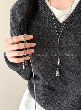 拉德虎眼石水滴长款气质百搭项链