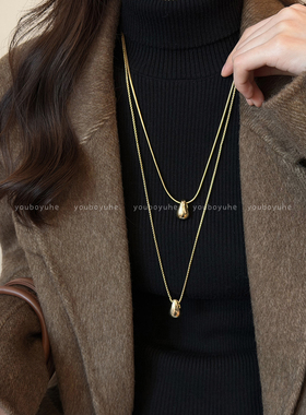 极简风金色水滴项链女叠戴毛衣链