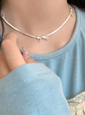 银色蝴蝶结项链女时尚蛇骨链配饰