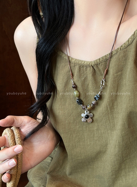 秋冬复古西太后爱心陶瓷项链配饰