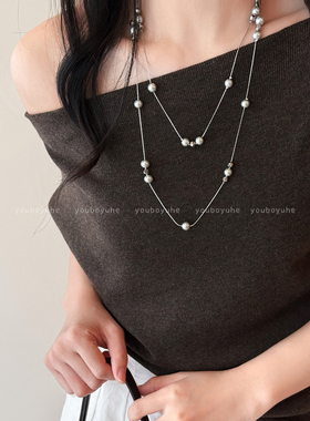 满天星叠戴珍珠项链长款毛衣链女