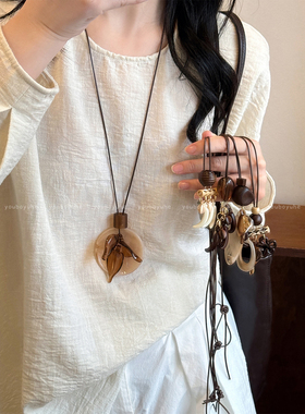 新中式复古花朵流苏长款吊坠项链