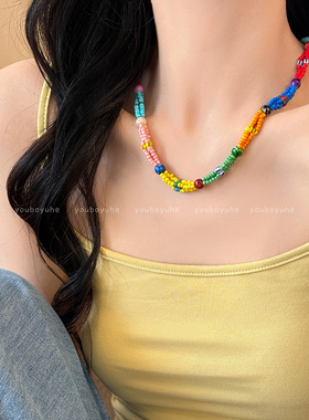 多巴胺小米珠项链夏天新款配饰
