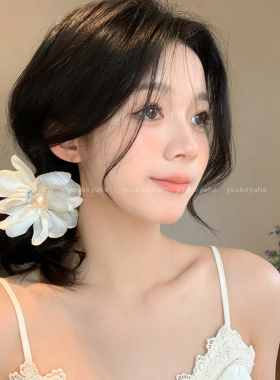 韩系精致白花珍珠发圈氛围感头花