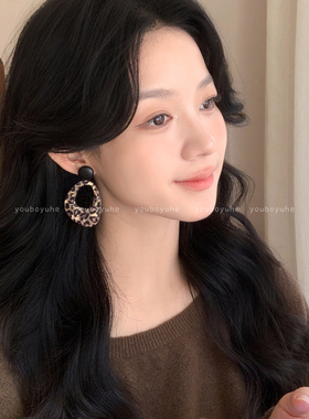 港风独特漂亮夸张几何豹纹耳钉女