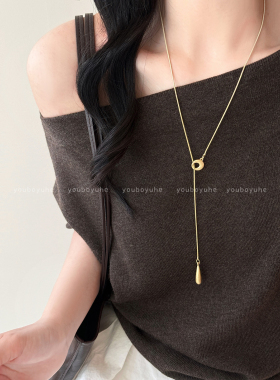 轻奢简约金色哑光拉丝水滴项链女