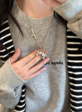 可爱腊肠狗珍珠轻奢小众精致项链