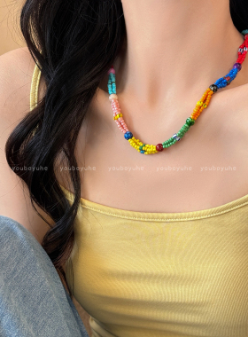 彩色多巴胺串珠叠戴小米珠项链