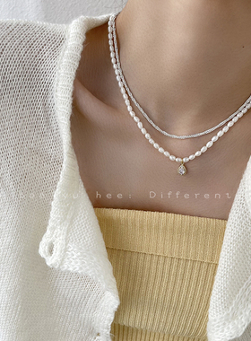 天然珍珠锆石叠戴项链2025锁骨链