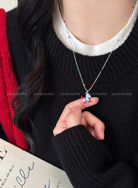 趣味小马吊坠项链长款毛衣链配饰