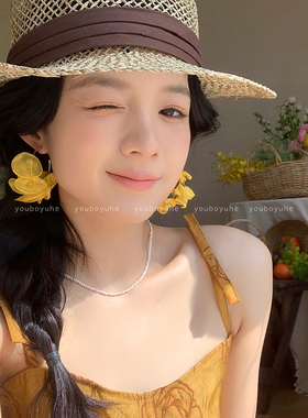 花朵网纱耳环女方圆脸适合的耳饰