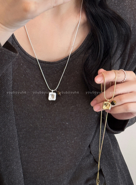 金色拉丝方块可抽拉高级感项链