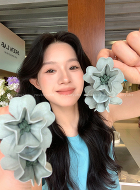 绝美氛围紫色花朵耳环夸张耳钉女