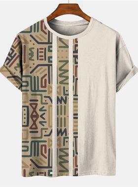 Vintage Men's Striped T-shirts Summer Short Sleeve Shirt