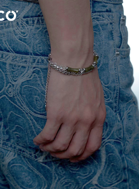 双层叠戴竹节水晶珠子男士手链