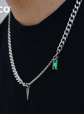CCO吊坠项链绿锆石冷淡风潮酷男款配饰锁骨链送男友李政绪同款