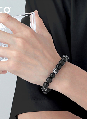 黑曜石情侣串珠可调节手链