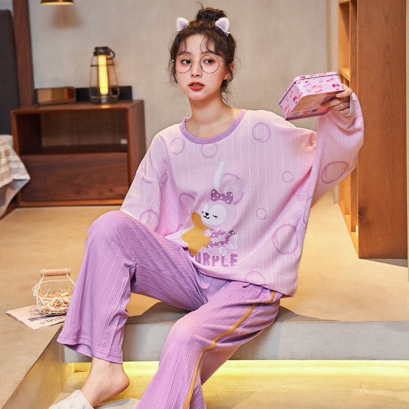 可爱睡衣女春秋季长袖21年新款星黛露衣服紫色卡通